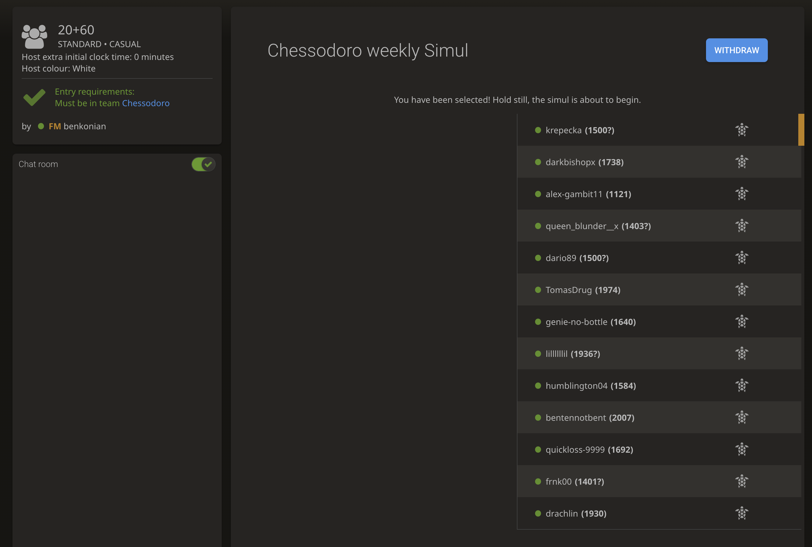 Chessodoro weekly simul against the coach
